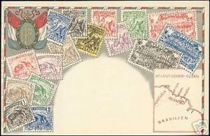 French Guyana, STAMP Postcard, Coat of Arms, Map 1910s