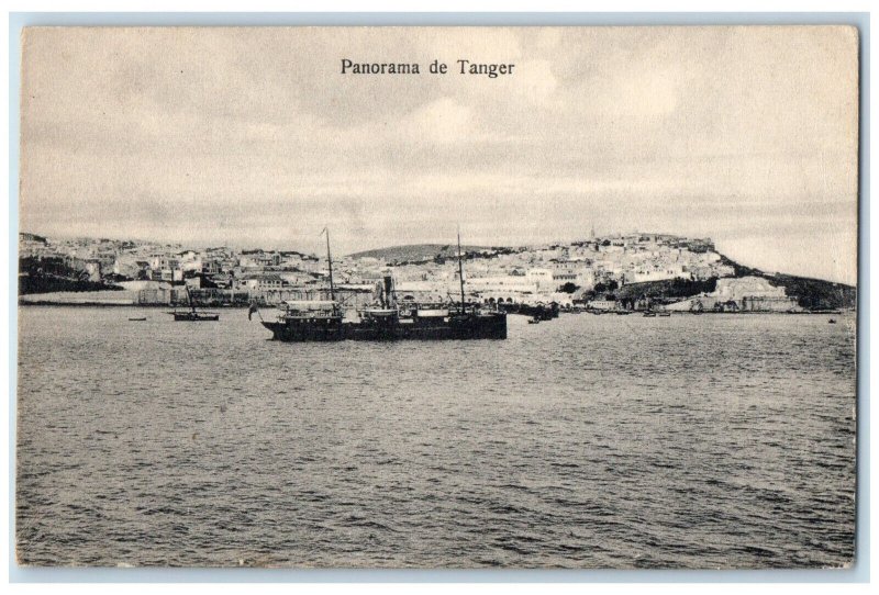 c1910 Steamship Sailing Panorama De Tangier Morocco Posted Antique Postcard