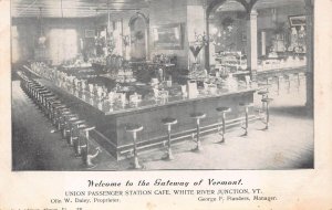 UNION PASSENGER TRAIN STATION CAFE WHITE RIVER JUNCTION VERMONT POSTCARD (1905)