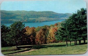 Postcard NY Cooperstown Otsego lake foliage and lake