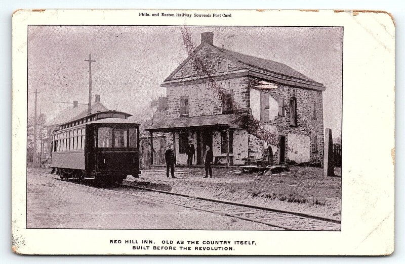 c1905 BUCKS CO PA RED HILL INN P & E RAILWAY UNDIVIDED SOUVENIR  POSTCARD P4121