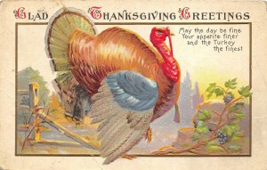 THANKSGIVING GREETINGS 1915 Embossed Postcard Giant Turkey