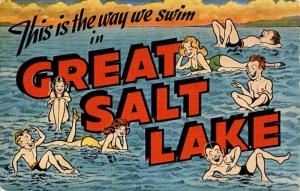 This is the Way We Swim in the Great Salt Lake, Vintage Linen Postcard G03