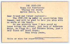 c1950's The Just-Inn Rooms and Apartments Myrtle Beach SC Postal Card