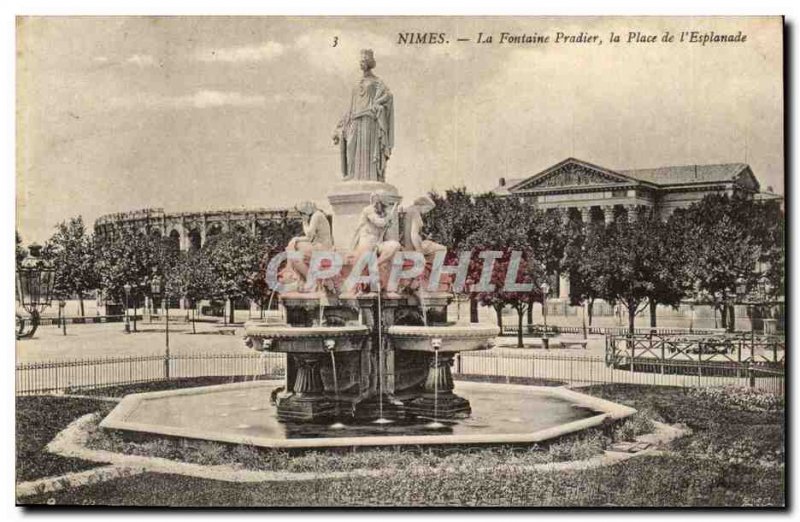 Nimes Old Postcard The Pradier fountain instead of the plaza