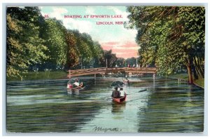 1912  Boating At Epworth Lake Scene Lincoln Nebraska NE Posted Vintage Postcard