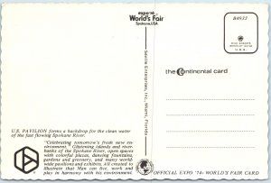 1974 Spokane, WA Expo 74 World's Fair U.S. Pavilion Postcard Riverfront M52