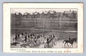 U.S. CAVALRY BAND IN FULL DRESS ON MARCH MILITARY E. BACHMANN POSTCARD (c. 1905)