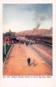 Rock Springs Wyoming Union Pacific Depot Vintage Postcard AA53666