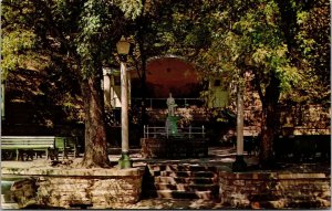 Vtg Eureka Springs AR Basin Springs Park Doughboy Mounment Bandshell Postcard