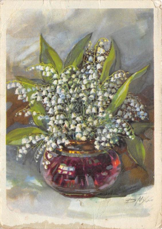 B64577 fleurs flowers valee lilies painting art postcard