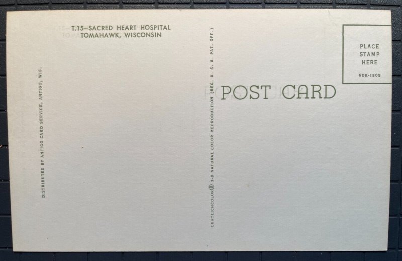 Vintage Postcard 1966 Sacred Heart Hospital Tomahawk Wisconsin United States Wisconsin