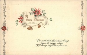 Christmas Bells & Poinsetties Muted Art Nouveau Winsch c1910 Postcard