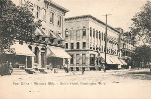 FLEMINGTON NJ POST OFFICE UNION HOTEL ANTIQUE POSTCARD