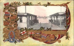 Windsor Ontario Ferry Landing Patriotic Canadian Shield Border c1910 Postcard