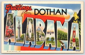 Dothan Alabama~State Large Letter Linen Postcard~Vulcan~Dam~Gardens~1939  