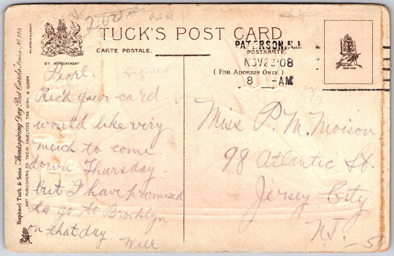 Thanksgiving Day, Roasted Turkey On Platter With Decanter, Fruit Bowl, Postcard