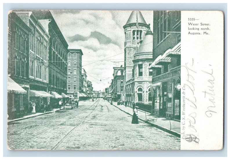 C1910 Water Street Looking North Augusta, Me. Postcard F113E