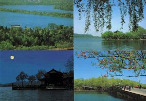 Hangzhou China Moonlight Lakes Tourist Guide Trip 4x River Postcard s