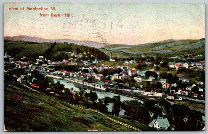 Montpelier Vermont 1909 Postcard Aerial View From Berlin Hill