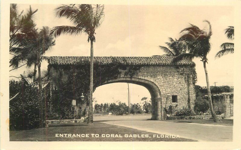 Florida Coral Gables Entrance 1940s RPPC Photo Postcard 22-6523