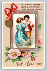 J93/ Valentine's Day Love Holiday Postcard c1910 Children Hearts 443