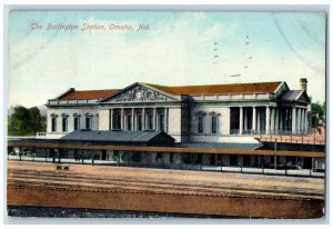 Omaha Nebraska NE Postcard The Burlington Station Depot Railroad Train 1910