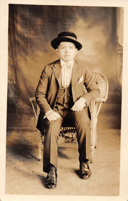 Philippines Man  Sitting in Wicker Chair Real Photo Vintage Postcard JE229712