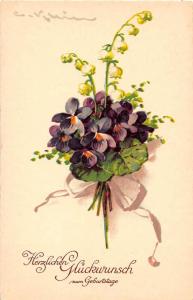 Greetings Purple Flowers Signed Klein Antique Postcard J52283