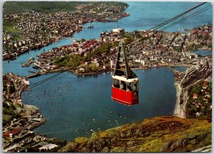 VINTAGE POSTCARD CONTINENTAL SIZE CABLE CAR VIEW OF CITY OF BERGEN NORWAY 1964