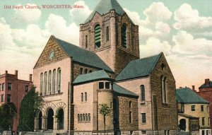 Vintage Postcard Old South Church Worcester Massachusetts MA Reichter Bros. Pub.