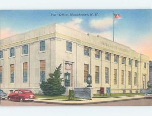 Unused Linen OLD CAR AT POST OFFICE Manchester New Hampshire NH d8750