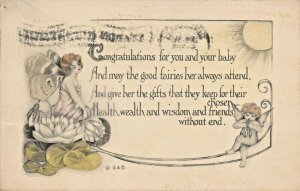 CONGRATULATIONS FOR YOU & YOUR BABY-FAIRY & CHERUB~ARTNER BENDER POSTCARD