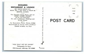 BERWYN, IL ~ Roadside RICHARDS RESTAURANT & Lounge Night NEON c1950s Postcard