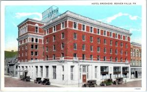 BEAVER FALLS, PA Pennsylvania  HOTEL BROADHEAD Street Scene c1920s Cars Postcard