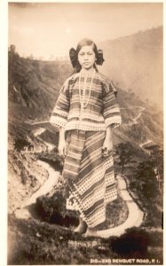 Postcard Real Photo Young Girl in Native Dress Zig-Zag Benguet Road P.I. RPPC 