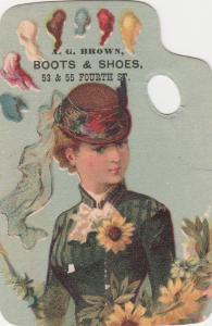 Victorian Die Cut Trade Card - Pretty Lady - A.G. Brown Boots & Shoes