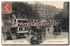 Postcard Old Paris Boulevard Buses Close automotive Italians