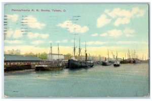 1913 Pennsylvania Railroad Docks Ships Toledo Ohio OH Posted Vintage Postcard