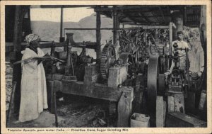 Cuba Native Woman Primitive Cane Sugar Grinding Mill Vintage Postcard