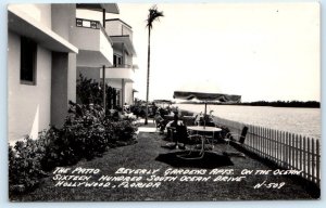 RPPC HOLLYWOOD, Florida FL ~ Patio BEVERLY GARDENS APARTMENTS c1940s  Postcard