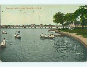 Divided-Back CANOE BOAT & PIER AT DEAL LAKE Ocean Grove Asbury Park NJ t6649