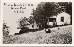 Tillicum Seaside Cottages Yellow Point near Nanaimo BC Dog RPPC Postcard F82