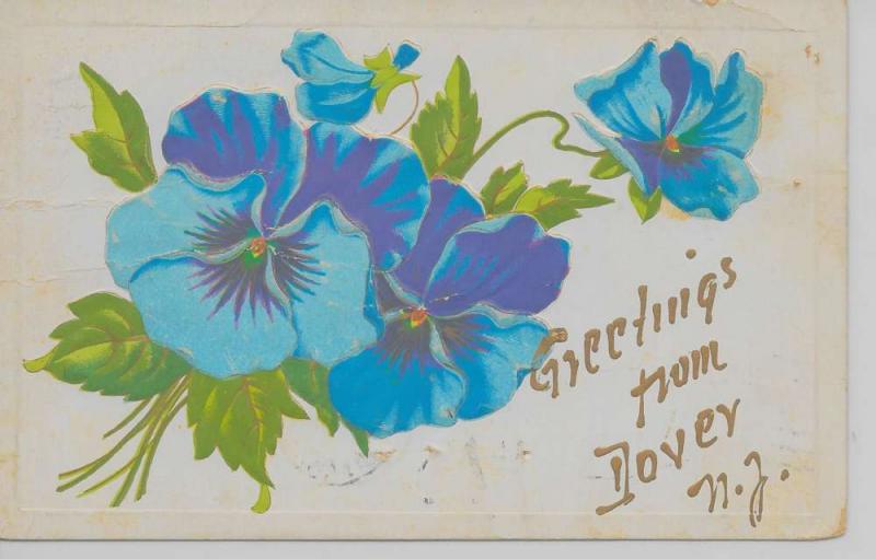 Dover New Jersey Greetings From blue flowers antique pc Z20850