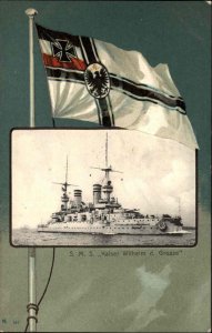 Battleship S.M.S. Kaiser Wilhelm d. Grosse German Flag c1910 Postcard