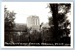 Carroll Iowa IA Postcard RPPC Photo Presbyterian Church c1940's Unposted Vintage