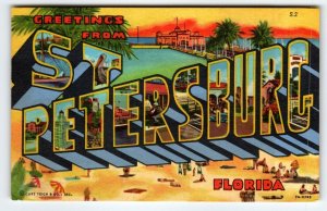 Greetings From St Petersburg Florida Large Letter Linen Postcard Beach Town