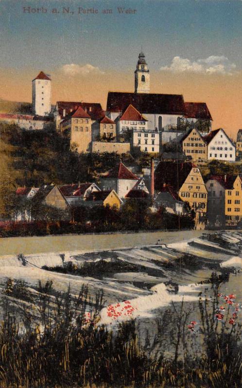 Horb am Neckar Germany Partie am Wehr Scenic View Antique Postcard J74310