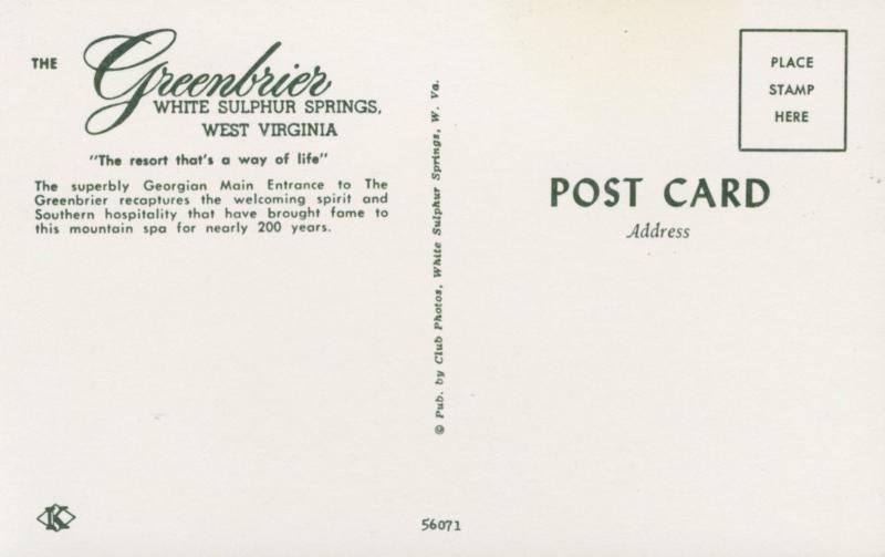 The Greenbrier White Sulphur Springs WV West Virginia Resort Vintage Postcard E3