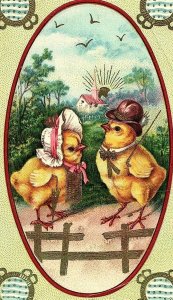 C.1910 Anthropomorphic Dressed Chicks Chickens Postcard F48